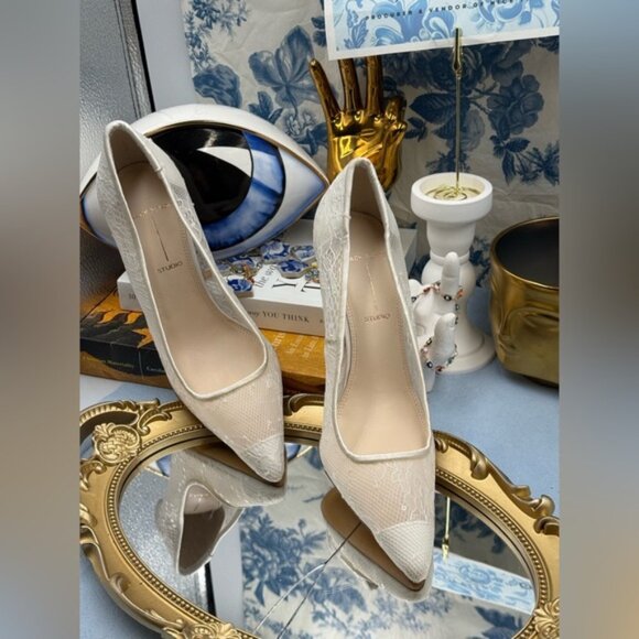 🆕 BLACK SUEDE STUDIO 🧿 NWOB Gia 100 Lace Pointed Toe Pumps, Sz 37 US 7 - Picture 6 of 16